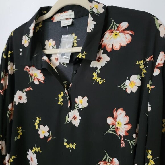 Van Heusen Black Floral Boho Lightweight Semi Sheer Popover Blouse Top XXL 2XL - Picture 5 of 11